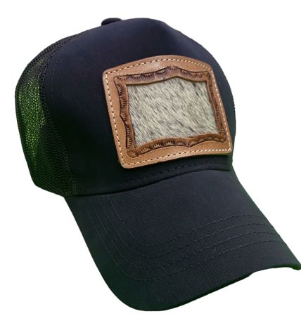 Women's Ponytail Adjustable Baseball Cap - Hair on Cowhide Inlay&#47;Stamped Border #3